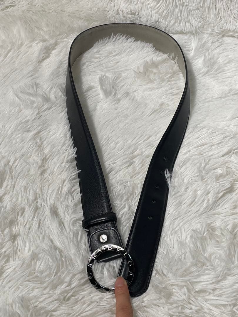 BVLGARI ブルガリ 本革 レザーベルト サークルロゴ ブラック98cm