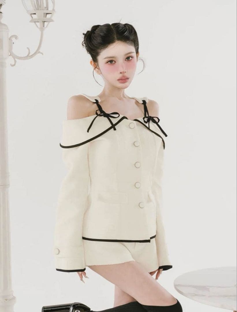 Darich ボンディングツイードオフショルチュニック アイボリー